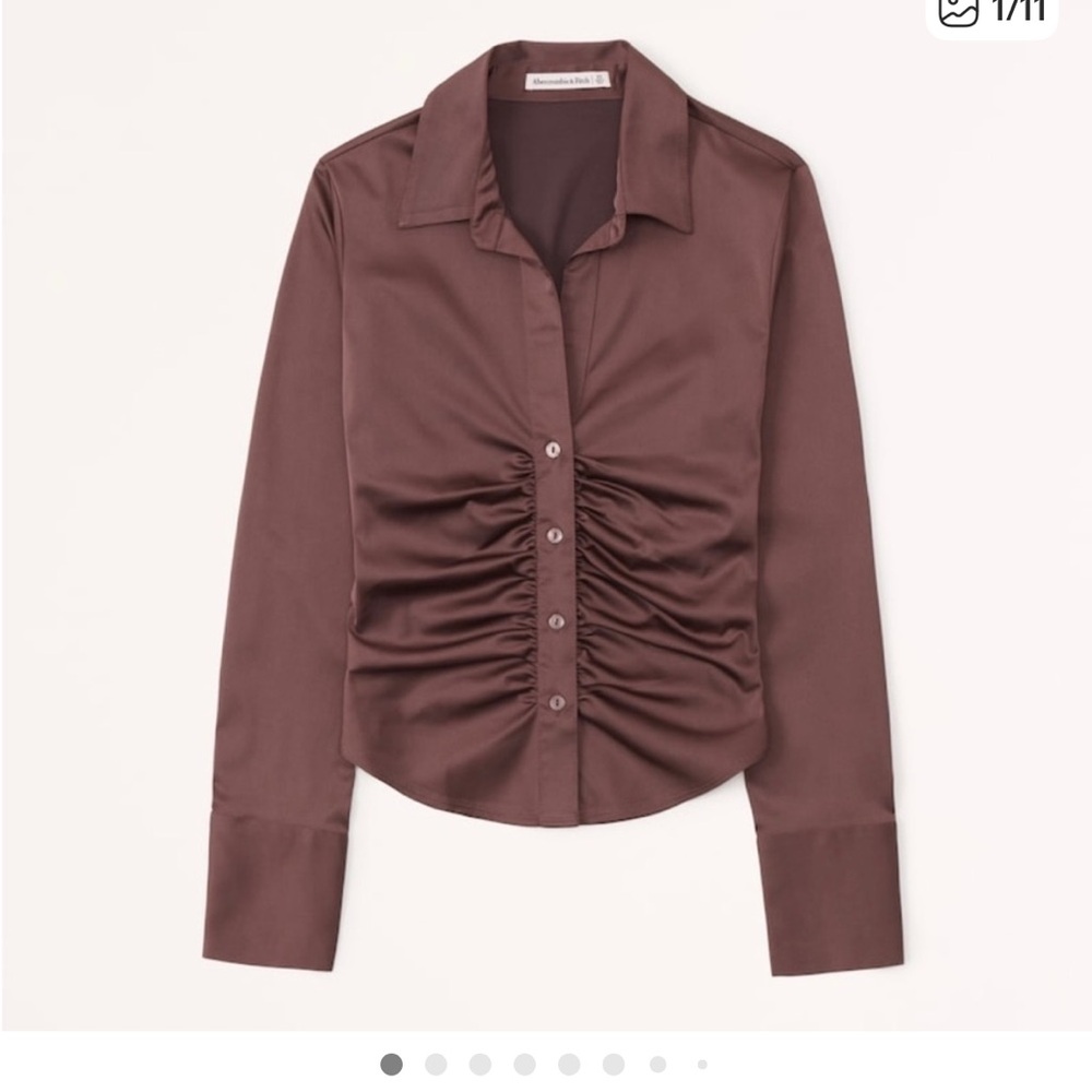 Abercrombie & Fitch Women's silk Brown button long sleeves Top